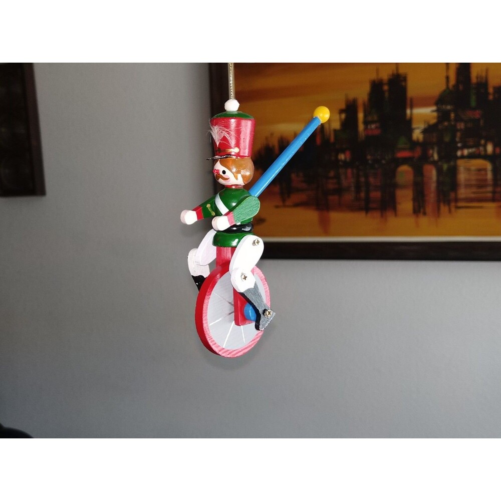 Vintage 1983 Kurt Adler Soldier Unicycle Christmas Ornament Wooden Toy Band 5.5"